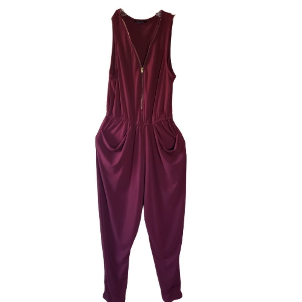Ambiance Sleeveless Zip-Front Burgundy Jumpsuit